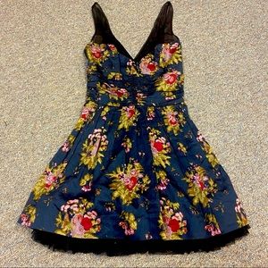 RARE Free People Tunic Tank Dress Blue Floral with black tulle lining